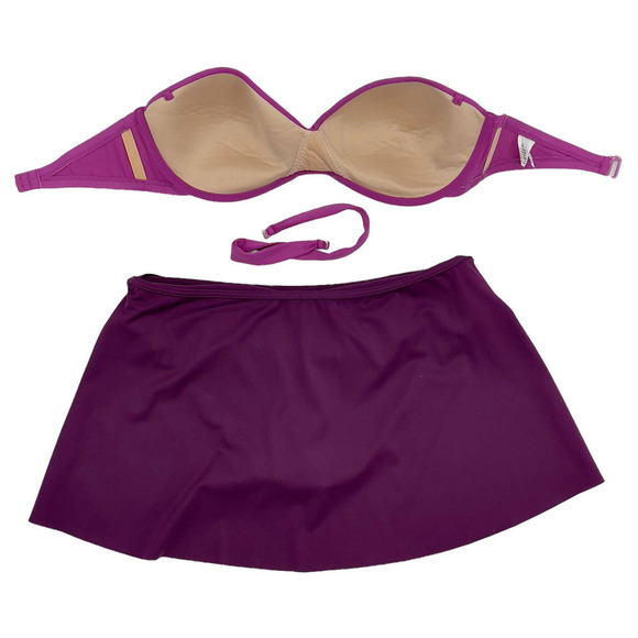 J. Crew Swimsuit Bikini Top Swim Skirt Bottoms Purple Color Block | 32D / Small - Picture 3 of 12